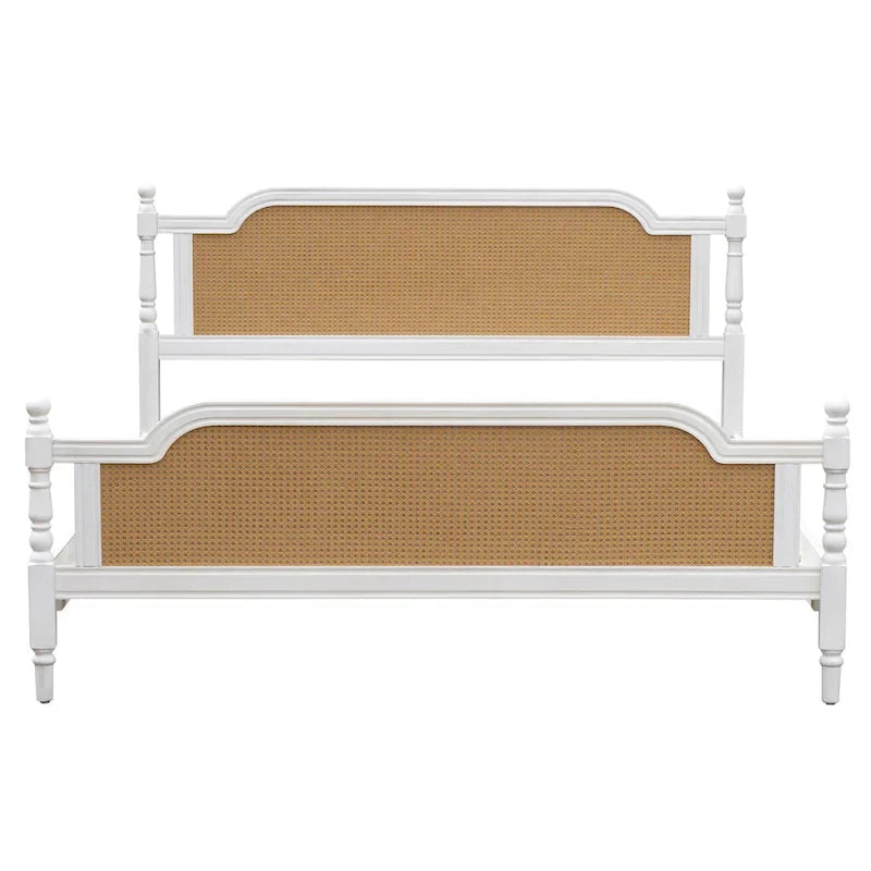 Lit plateforme en rotin style provincial français, Noyer / Blanc antique, Queen / King, Pour 2