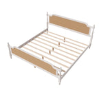 Lit plateforme en rotin style provincial français, Noyer / Blanc antique, Queen / King, Pour 2