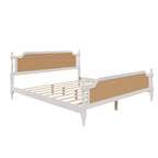 Lit plateforme en rotin style provincial français, Noyer / Blanc antique, Queen / King, Pour 2