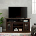 Meuble TV Classique Espresso / Gris Lavé / Noir et Noyer Foncé avec Rangement Ouvert et Fermé, Convient aux TV jusqu'à 65"