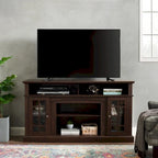 Meuble TV Classique Espresso / Gris Lavé / Noir et Noyer Foncé avec Rangement Ouvert et Fermé, Convient aux TV jusqu'à 65"