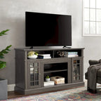 Meuble TV Classique Espresso / Gris Lavé / Noir et Noyer Foncé avec Rangement Ouvert et Fermé, Convient aux TV jusqu'à 65"