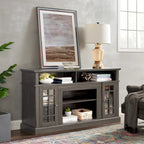 Meuble TV Classique Espresso / Gris Lavé / Noir et Noyer Foncé avec Rangement Ouvert et Fermé, Convient aux TV jusqu'à 65"