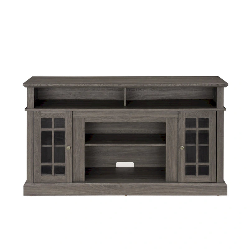 Meuble TV Classique Espresso / Gris Lavé / Noir et Noyer Foncé avec Rangement Ouvert et Fermé, Convient aux TV jusqu'à 65"