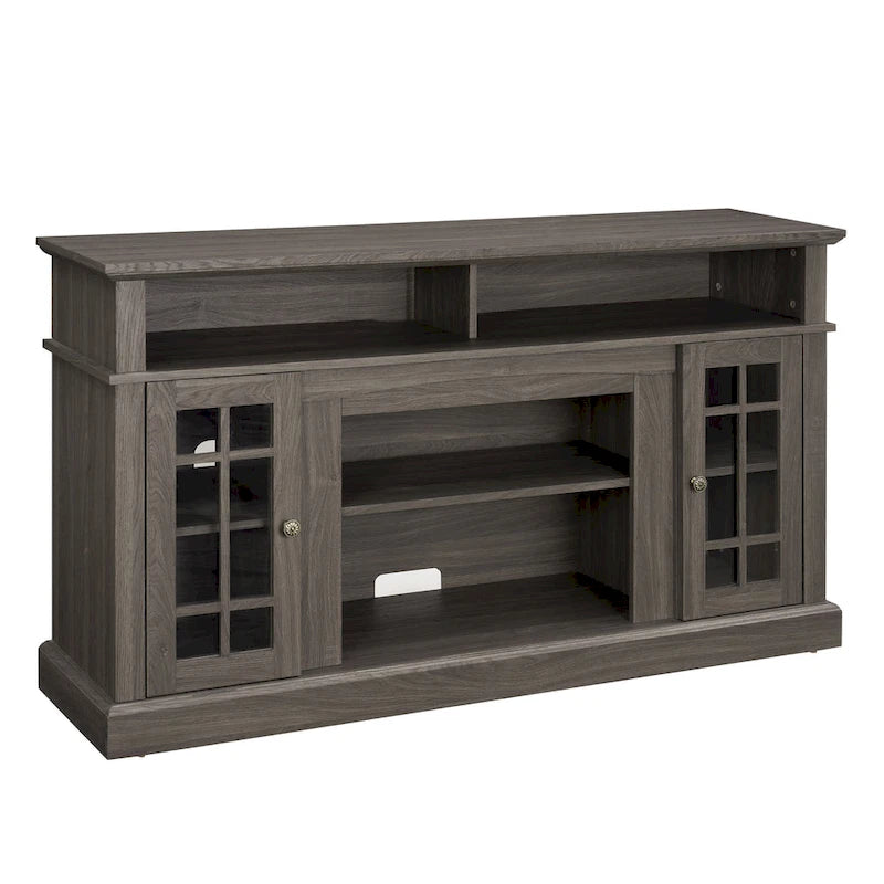 Meuble TV Classique Espresso / Gris Lavé / Noir et Noyer Foncé avec Rangement Ouvert et Fermé, Convient aux TV jusqu'à 65"