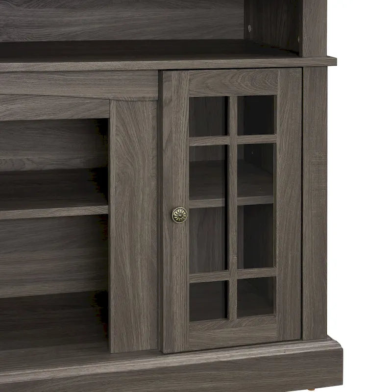 Meuble TV Classique Espresso / Gris Lavé / Noir et Noyer Foncé avec Rangement Ouvert et Fermé, Convient aux TV jusqu'à 65"