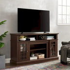 Meuble TV Classique Espresso / Gris Lavé / Noir et Noyer Foncé avec Rangement Ouvert et Fermé, Convient aux TV jusqu'à 65"