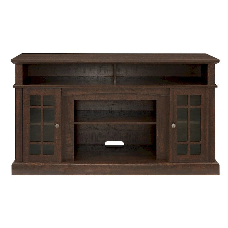 Meuble TV Classique Espresso / Gris Lavé / Noir et Noyer Foncé avec Rangement Ouvert et Fermé, Convient aux TV jusqu'à 65"