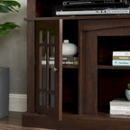 Meuble TV Classique Espresso / Gris Lavé / Noir et Noyer Foncé avec Rangement Ouvert et Fermé, Convient aux TV jusqu'à 65"