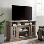 Meuble TV Classique Espresso / Gris Lavé / Noir et Noyer Foncé avec Rangement Ouvert et Fermé, Convient aux TV jusqu'à 65"