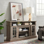 Meuble TV Classique Espresso / Gris Lavé / Noir et Noyer Foncé avec Rangement Ouvert et Fermé, Convient aux TV jusqu'à 65"