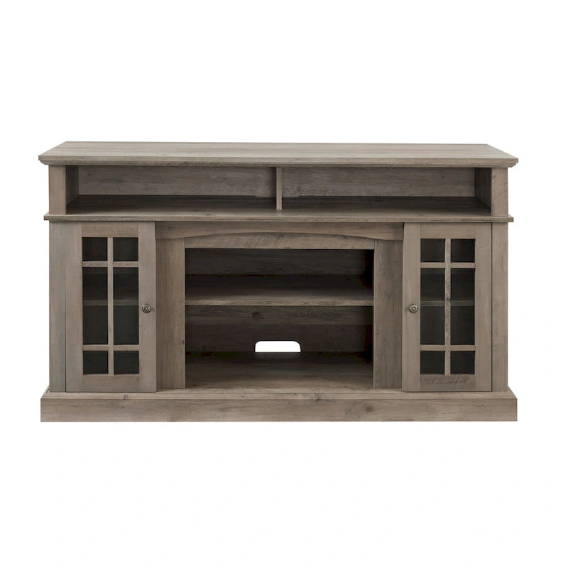 Meuble TV Classique Espresso / Gris Lavé / Noir et Noyer Foncé avec Rangement Ouvert et Fermé, Convient aux TV jusqu'à 65"