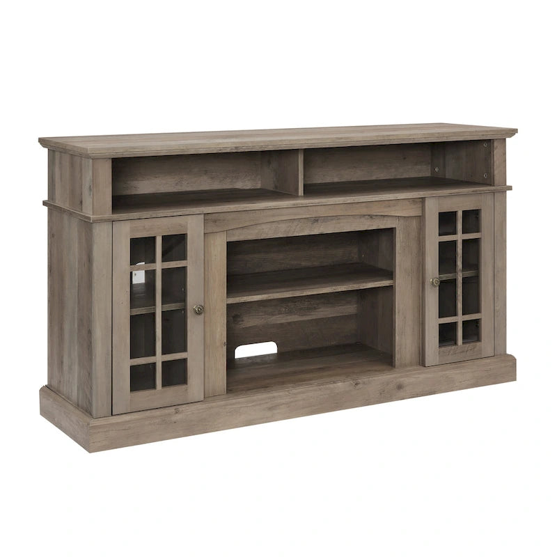 Meuble TV Classique Espresso / Gris Lavé / Noir et Noyer Foncé avec Rangement Ouvert et Fermé, Convient aux TV jusqu'à 65"