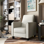 Fauteuil inclinable dossier poussoir traditionnel en tissu beige / gris / bleu avec repose-pieds caché, simple