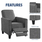 Fauteuil inclinable dossier poussoir traditionnel en tissu beige / gris / bleu avec repose-pieds caché, simple