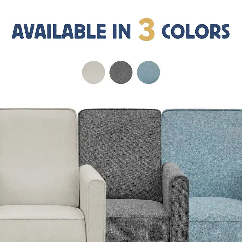Fauteuil inclinable dossier poussoir traditionnel en tissu beige / gris / bleu avec repose-pieds caché, simple