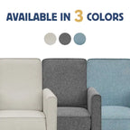 Fauteuil inclinable dossier poussoir traditionnel en tissu beige / gris / bleu avec repose-pieds caché, simple