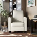 Fauteuil inclinable dossier poussoir traditionnel en tissu beige / gris / bleu avec repose-pieds caché, simple