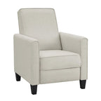 Fauteuil inclinable dossier poussoir traditionnel en tissu beige / gris / bleu avec repose-pieds caché, simple