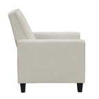 Fauteuil inclinable dossier poussoir traditionnel en tissu beige / gris / bleu avec repose-pieds caché, simple