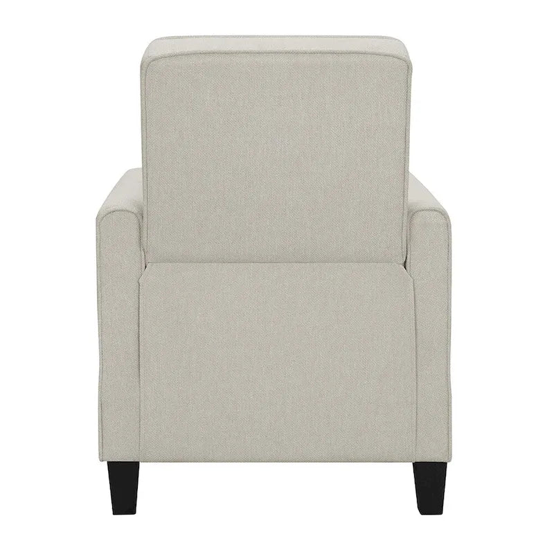 Fauteuil inclinable dossier poussoir traditionnel en tissu beige / gris / bleu avec repose-pieds caché, simple
