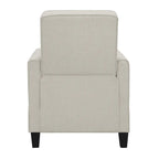 Fauteuil inclinable dossier poussoir traditionnel en tissu beige / gris / bleu avec repose-pieds caché, simple