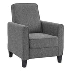 Fauteuil inclinable dossier poussoir traditionnel en tissu beige / gris / bleu avec repose-pieds caché, simple