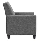 Fauteuil inclinable dossier poussoir traditionnel en tissu beige / gris / bleu avec repose-pieds caché, simple