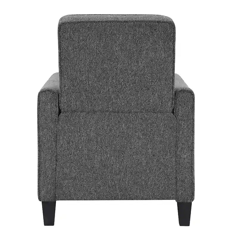 Fauteuil inclinable dossier poussoir traditionnel en tissu beige / gris / bleu avec repose-pieds caché, simple