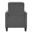 Fauteuil inclinable dossier poussoir traditionnel en tissu beige / gris / bleu avec repose-pieds caché, simple