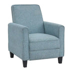 Fauteuil inclinable dossier poussoir traditionnel en tissu beige / gris / bleu avec repose-pieds caché, simple