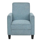 Fauteuil inclinable dossier poussoir traditionnel en tissu beige / gris / bleu avec repose-pieds caché, simple