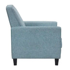 Fauteuil inclinable dossier poussoir traditionnel en tissu beige / gris / bleu avec repose-pieds caché, simple