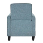 Fauteuil inclinable dossier poussoir traditionnel en tissu beige / gris / bleu avec repose-pieds caché, simple