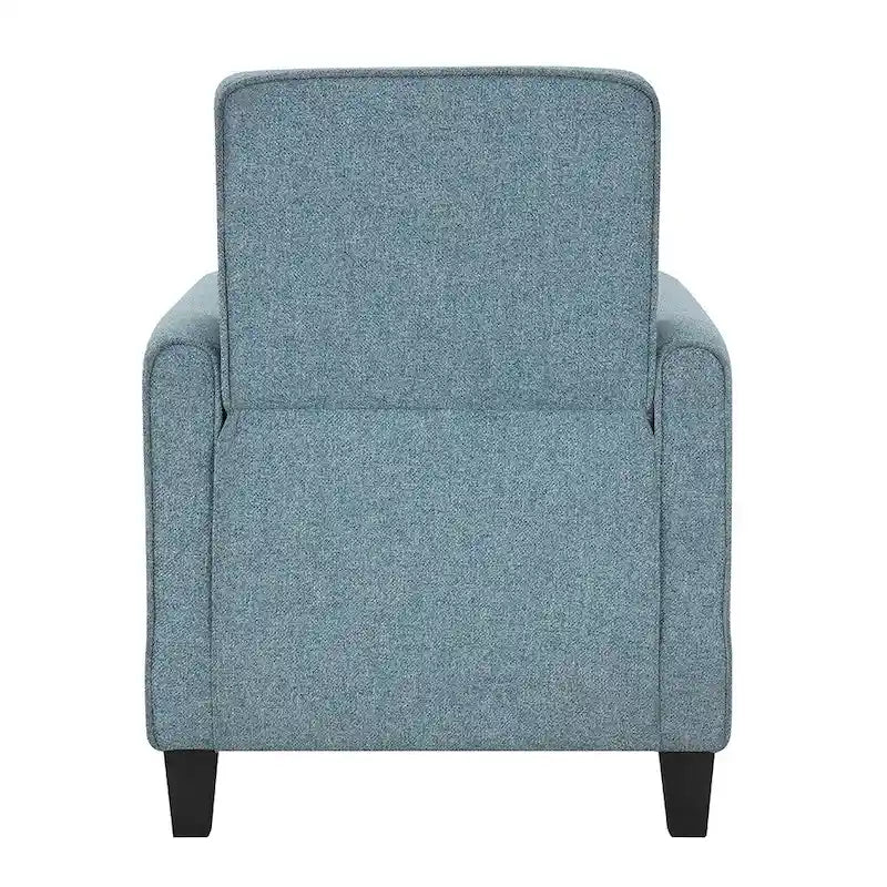 Fauteuil inclinable dossier poussoir traditionnel en tissu beige / gris / bleu avec repose-pieds caché, simple
