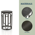 Table d'appoint ronde avec plateau en marbre et piètement décoratif en fer, noire, style moderne