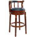 Tabouret de bar pivotant avec dossier, bleu/crème, assise en cuir, cadre en bois, unité