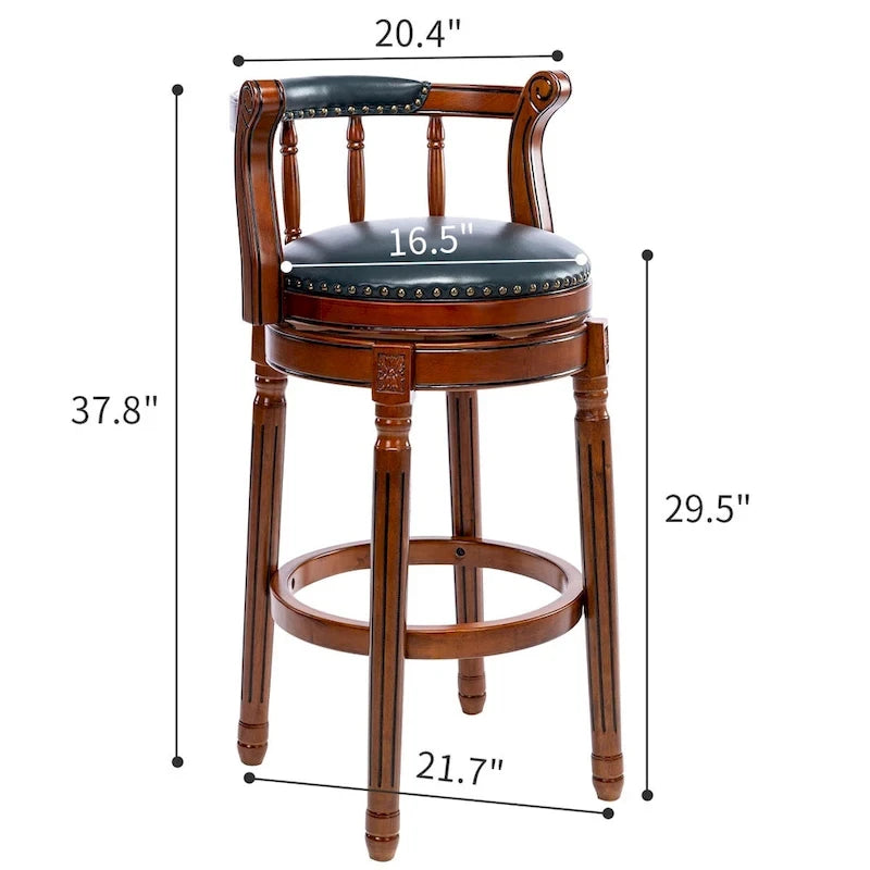 Tabouret de bar pivotant avec dossier, bleu/crème, assise en cuir, cadre en bois, unité