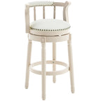 Tabouret de bar pivotant avec dossier, bleu/crème, assise en cuir, cadre en bois, unité