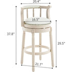 Tabouret de bar pivotant avec dossier, bleu/crème, assise en cuir, cadre en bois, unité