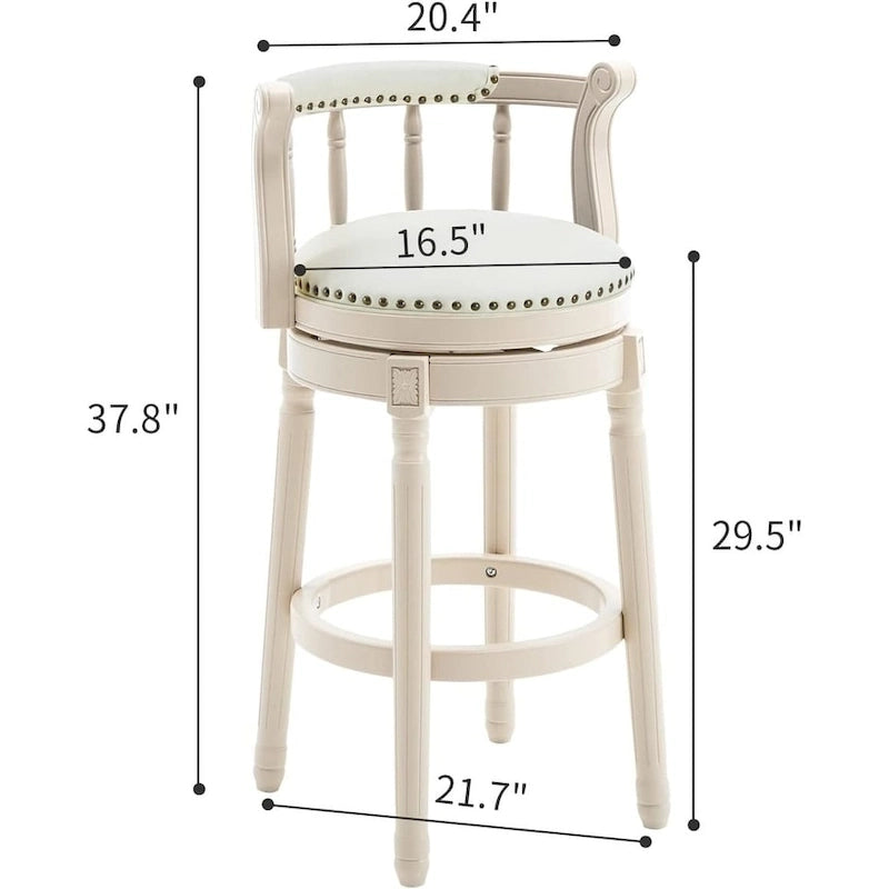 Tabouret de bar pivotant avec dossier, bleu/crème, assise en cuir, cadre en bois, unité