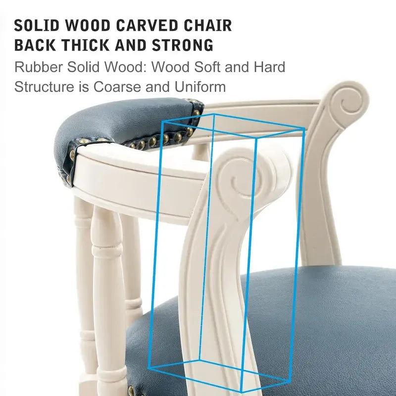 Tabouret de bar pivotant avec dossier, bleu/crème, assise en cuir, cadre en bois, unité