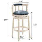 Tabouret de bar pivotant avec dossier, bleu/crème, assise en cuir, cadre en bois, unité