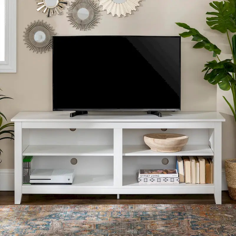 Meuble TV moderne en MDF avec 2 étagères réglables et passe-câbles, pour téléviseurs jusqu'à 65 po — 12 couleurs