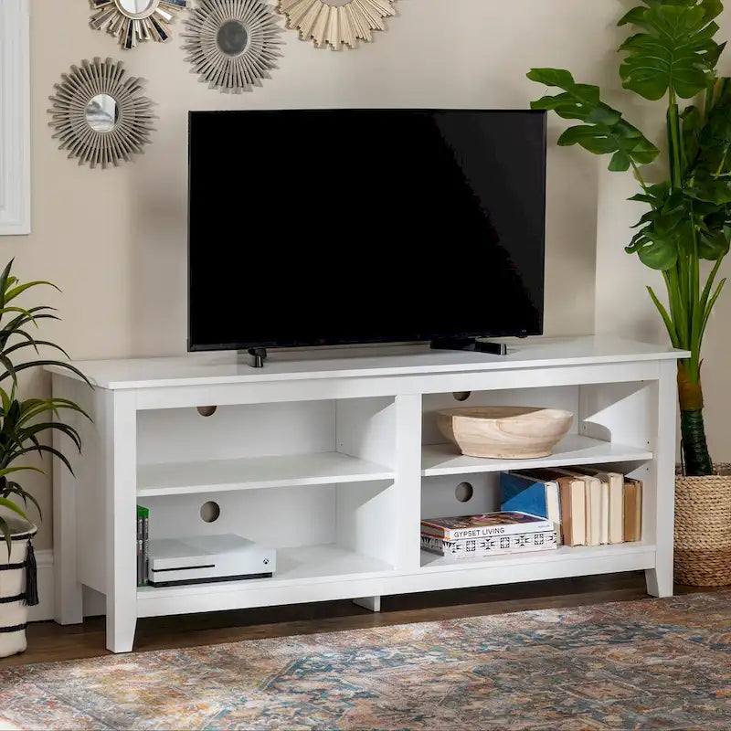 Meuble TV moderne en MDF avec 2 étagères réglables et passe-câbles, pour téléviseurs jusqu'à 65 po — 12 couleurs