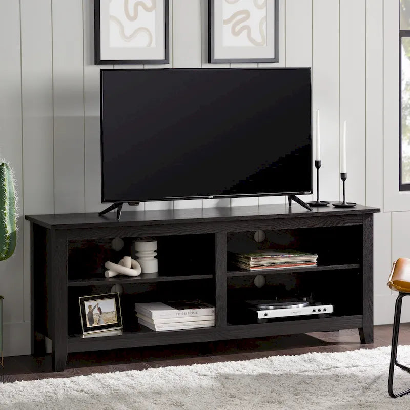 Meuble TV moderne en MDF avec 2 étagères réglables et passe-câbles, pour téléviseurs jusqu'à 65 po — 12 couleurs