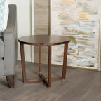 Table d'appoint ronde en bois d'acacia acajou foncé avec pieds croisés