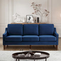 Canapé moderne en velours avec accoudoirs incurvés et pieds en bois, 3 places — Bleu marine / Noir / Taupe