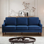 Canapé moderne en velours avec accoudoirs incurvés et pieds en bois, 3 places — Bleu marine / Noir / Taupe