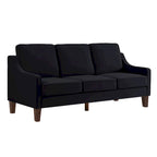 Canapé moderne en velours avec accoudoirs incurvés et pieds en bois, 3 places — Bleu marine / Noir / Taupe